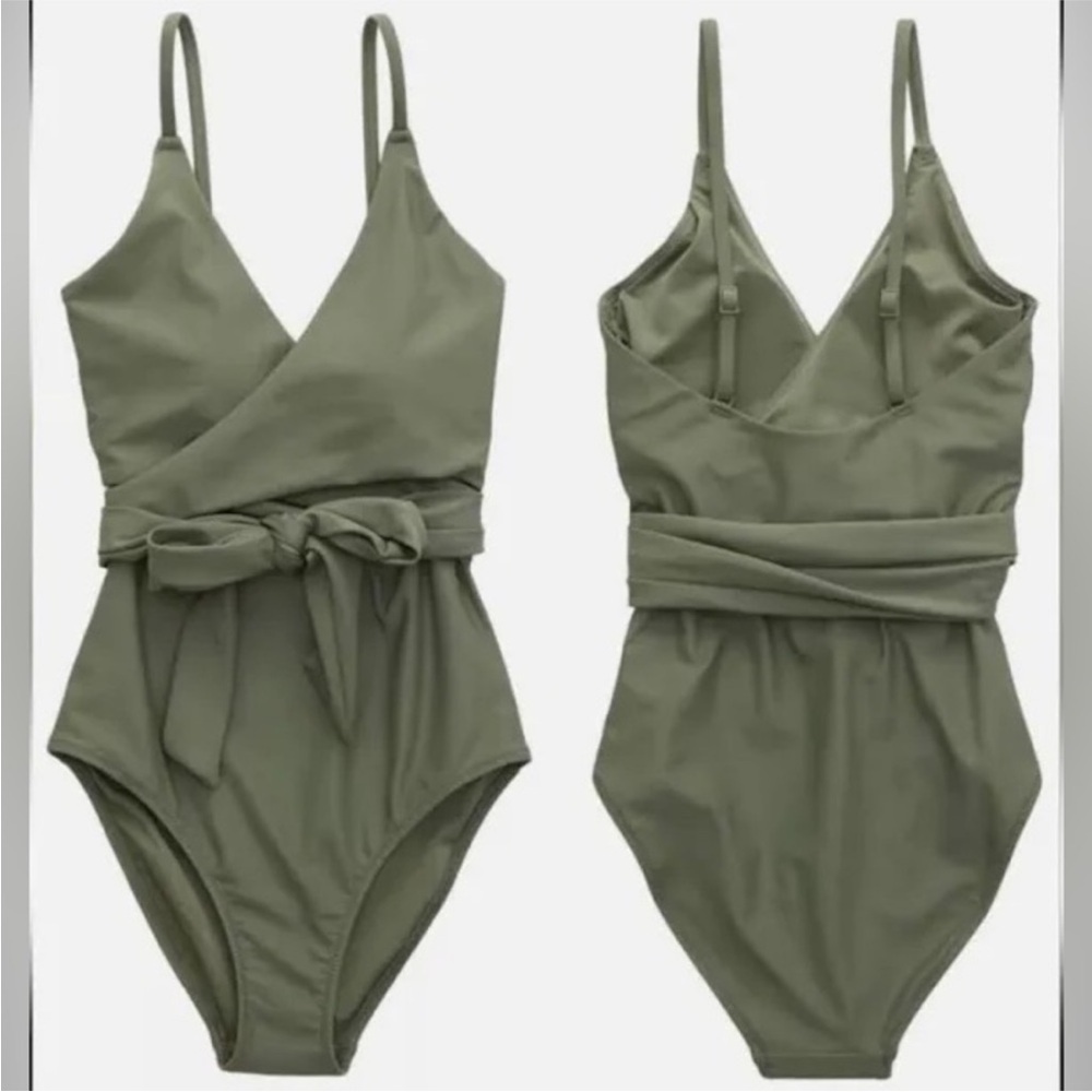 Arie Wrap Full Coverage One Piece Olive Green Swimsuit Size Medium NWT
